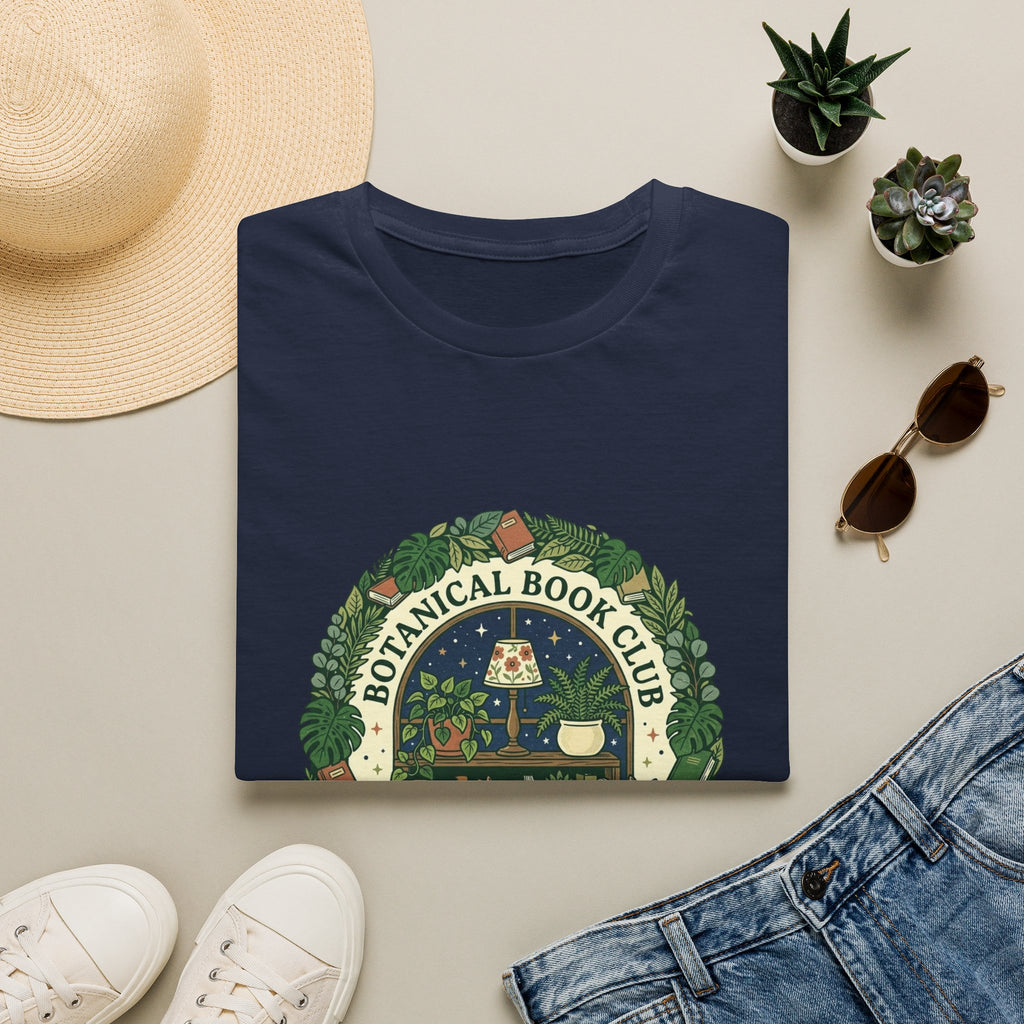 Botanical book club shirt, plant lady book lover tee, cottagecore bookshelf graphic, cat and plants t-shirt, sand colored bookish apparel