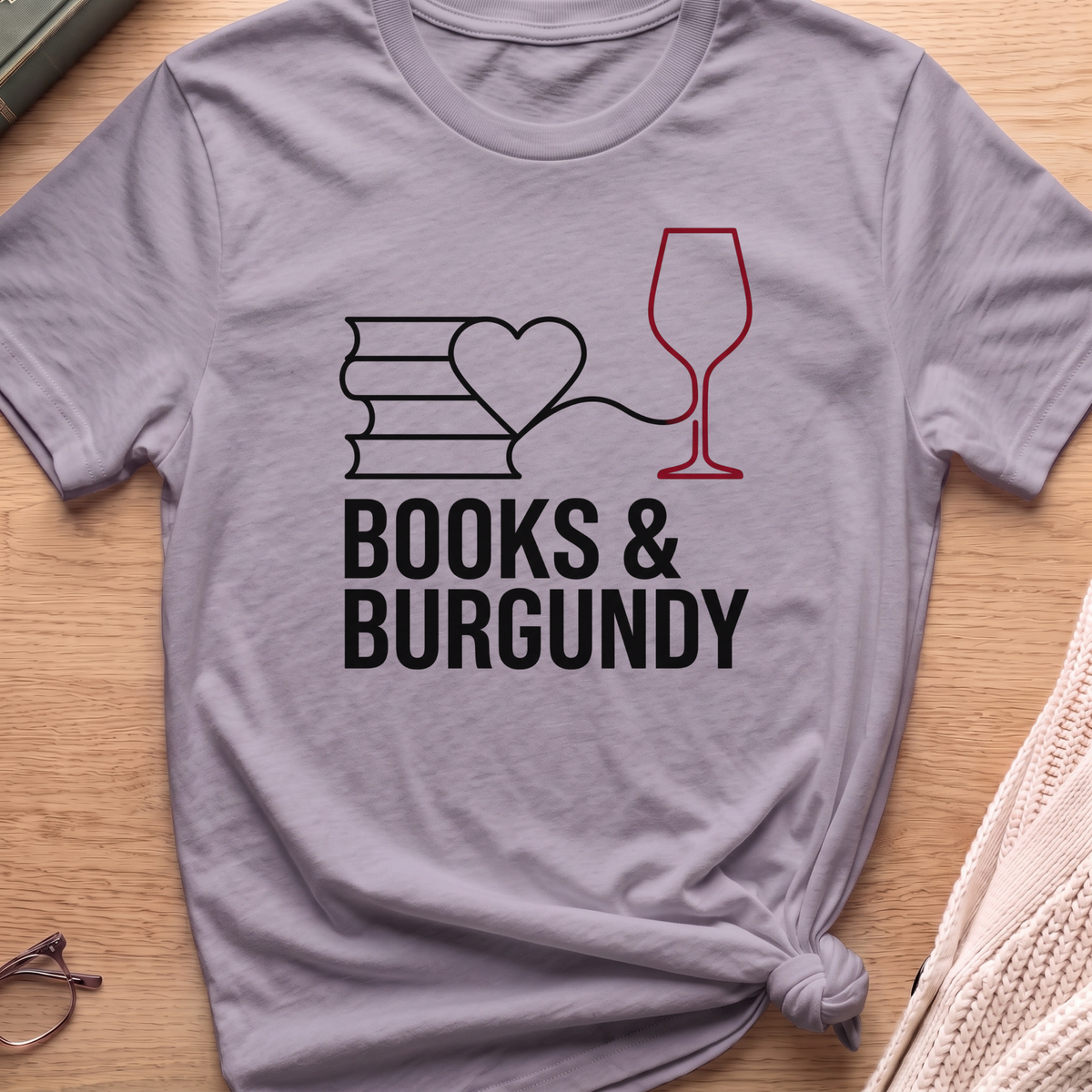 Books and Burgundy T-Shirt