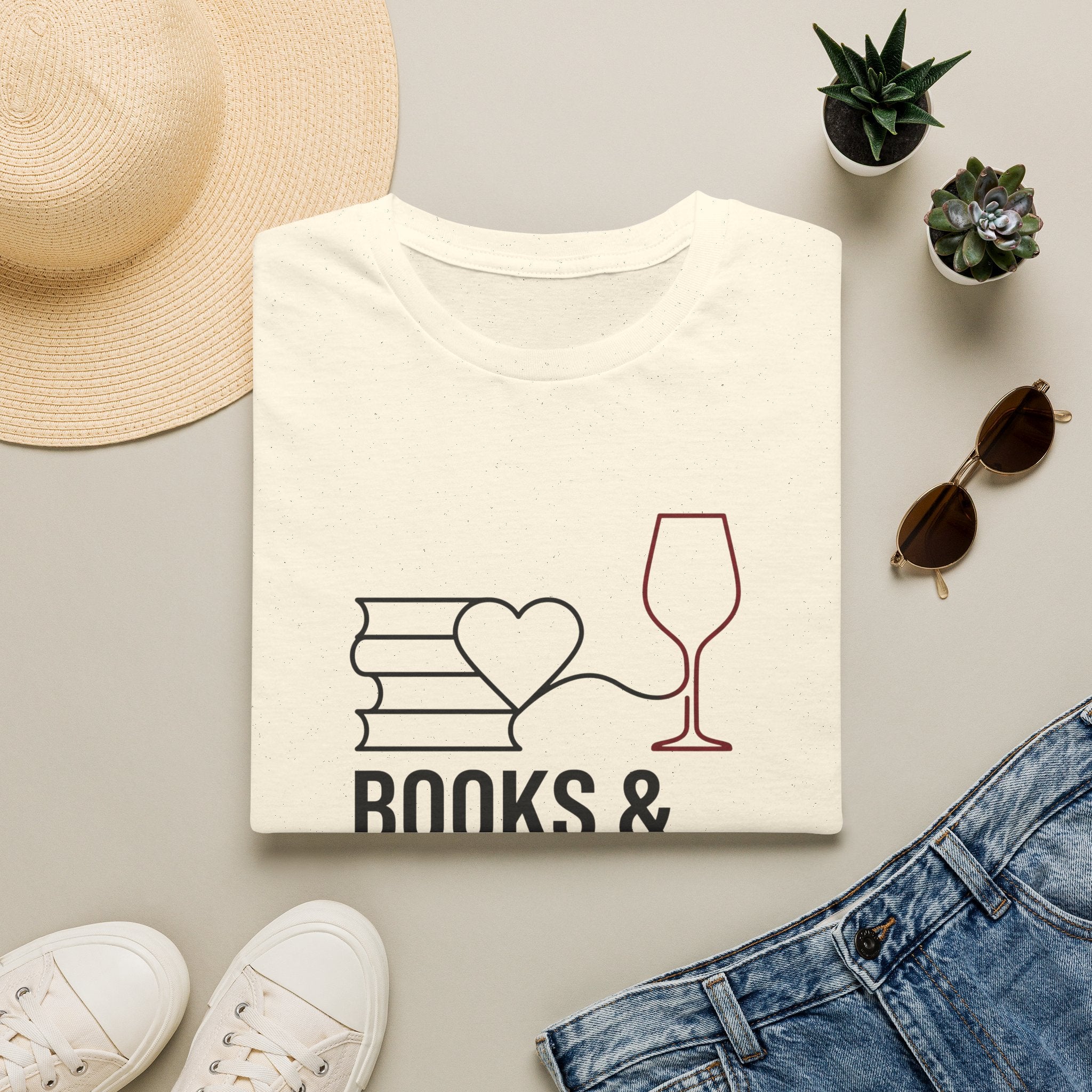 Books and Burgundy T-Shirt