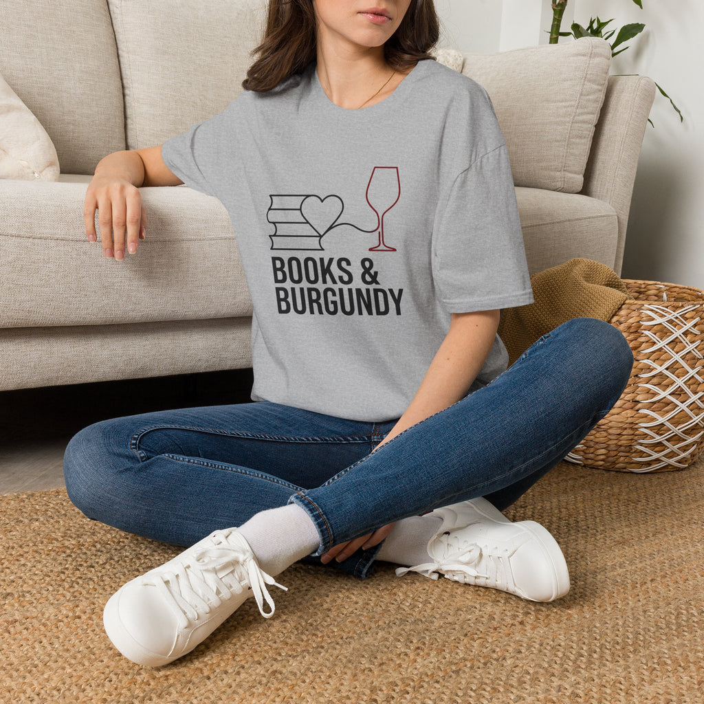 Books and Burgundy T-Shirt