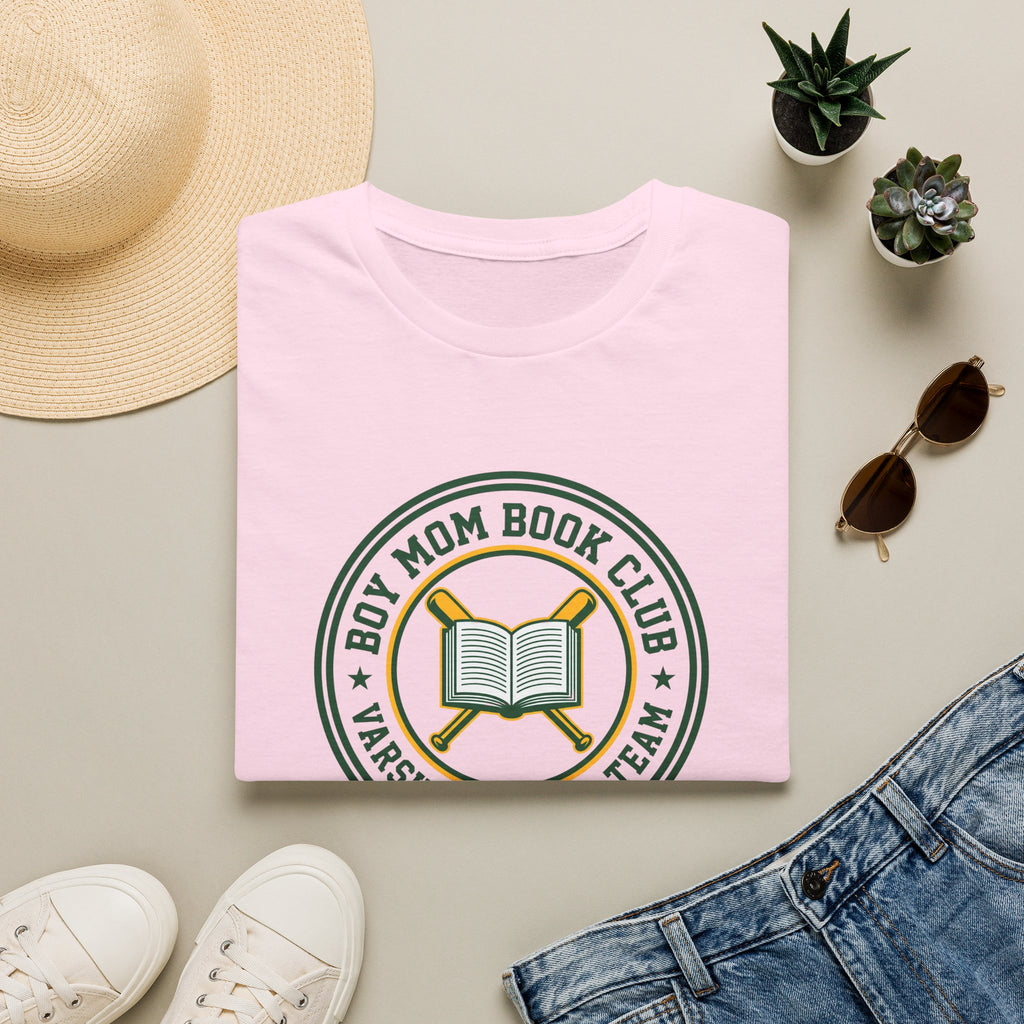 Boy mom book club shirt, varsity reading team tee, boy mom shirt, book lover mom t-shirt, baseball bats and book graphic