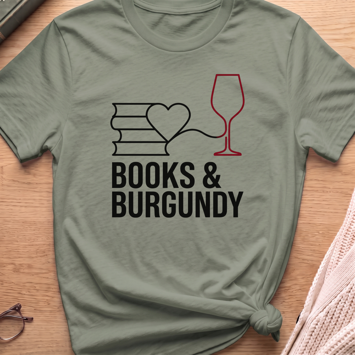 Books and Burgundy T-Shirt