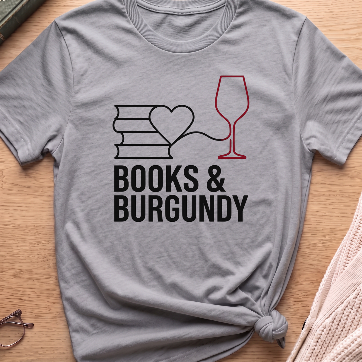 Books and Burgundy T-Shirt
