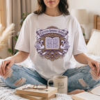 Certified romance reader shirt, romance book lover tee, vintage crest graphic, romantasy reader t-shirt, swan and book design