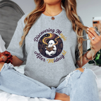 Discovering Magic After Midnight t-shirt, ghost reading in library illustration, heather gray whimsical book lover tee