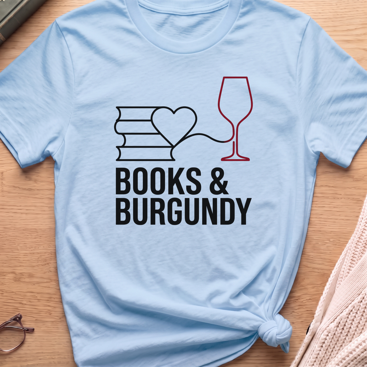 Books and Burgundy T-Shirt