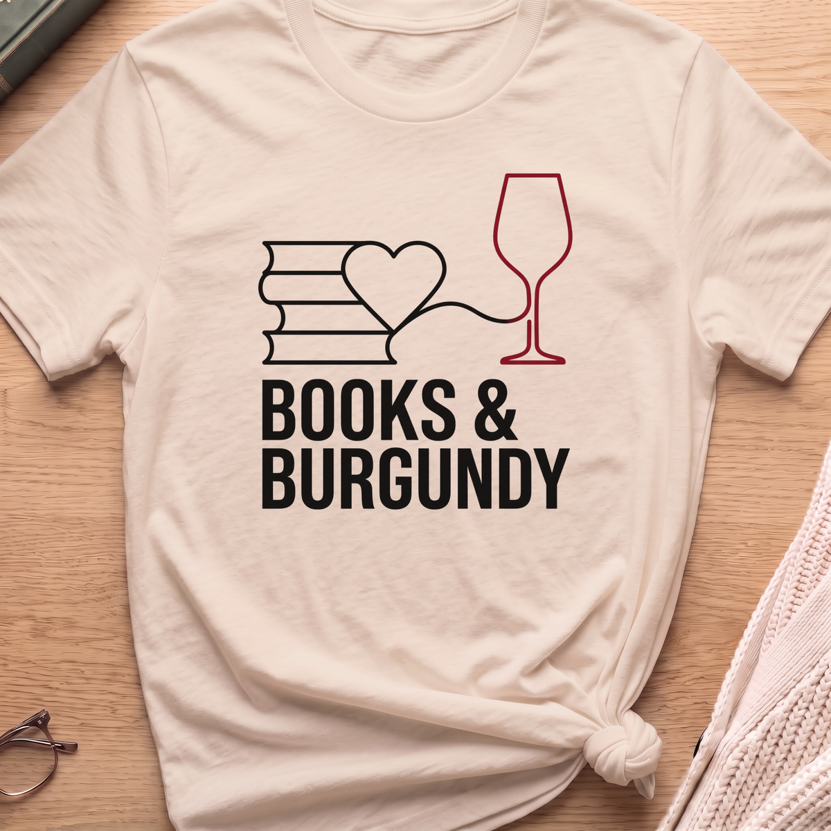 Books and Burgundy T-Shirt
