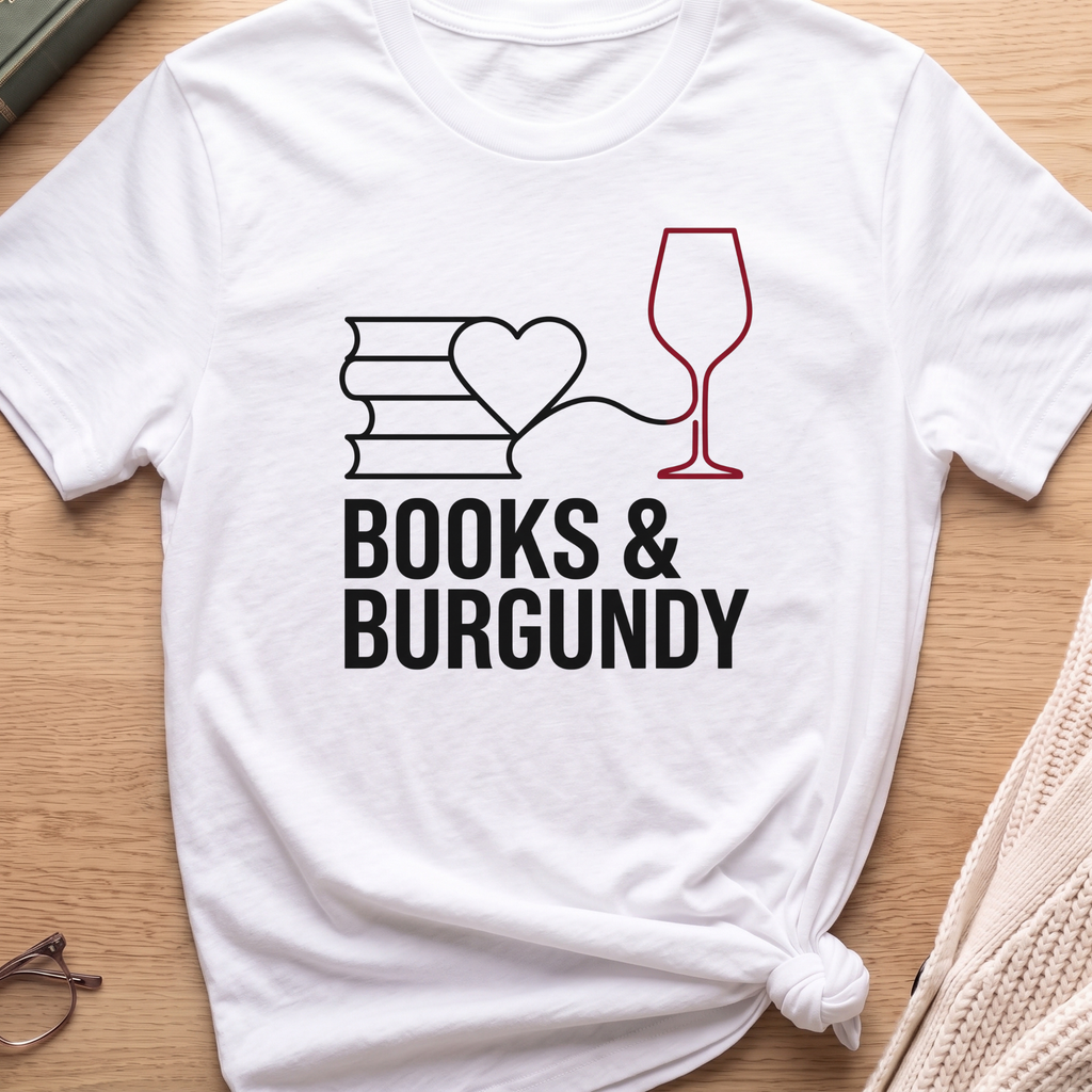 Books and Burgundy T-Shirt